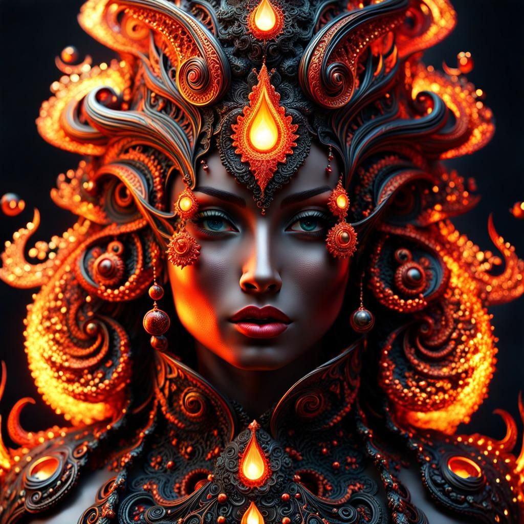 Fractal Lava Woman with Flaming Bubbles