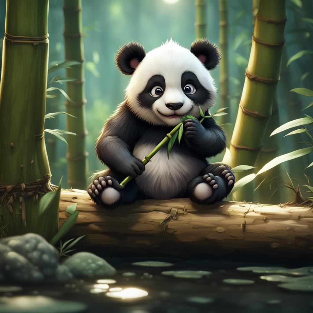 Baby Panda Eating Bamboo