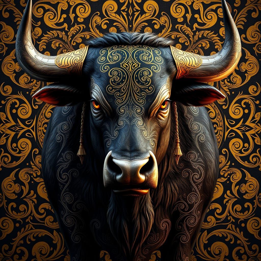 Baroque Bull with Mythical Patterns