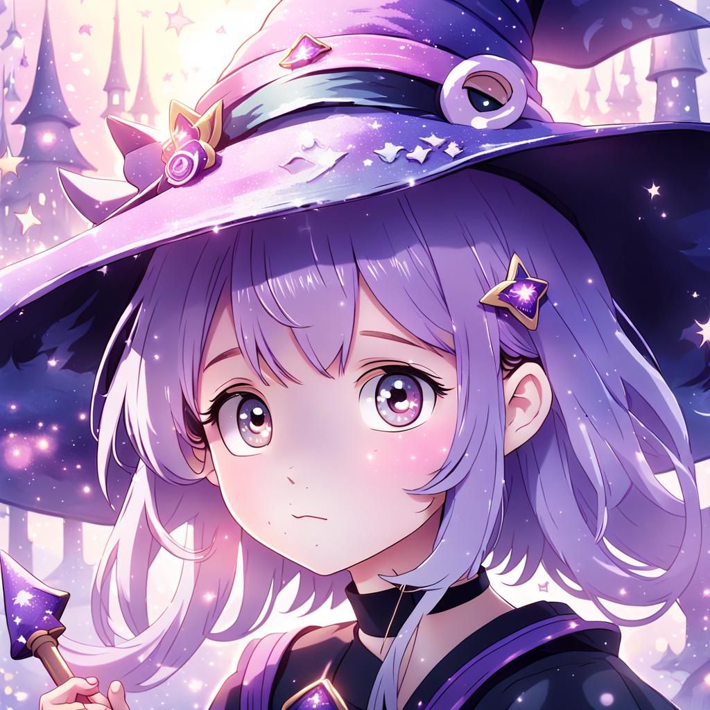 Anime Girl in Witch Hat with Pastel Colors