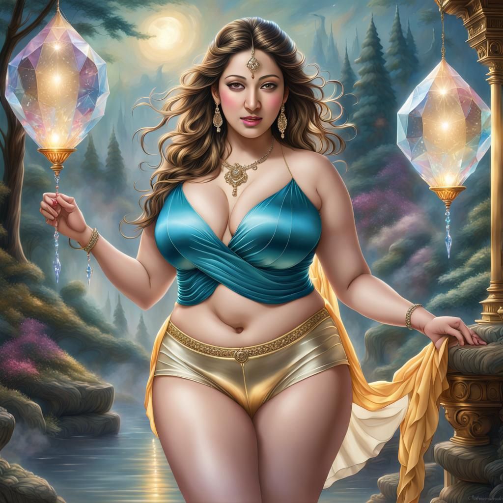 Ethereal Fantasy Woman with Crystal Hair, Digital Art