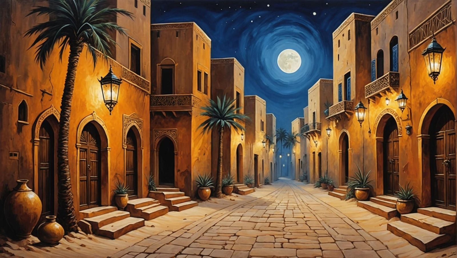 Picturesque Arabian Village Alley in Noir Acrylic