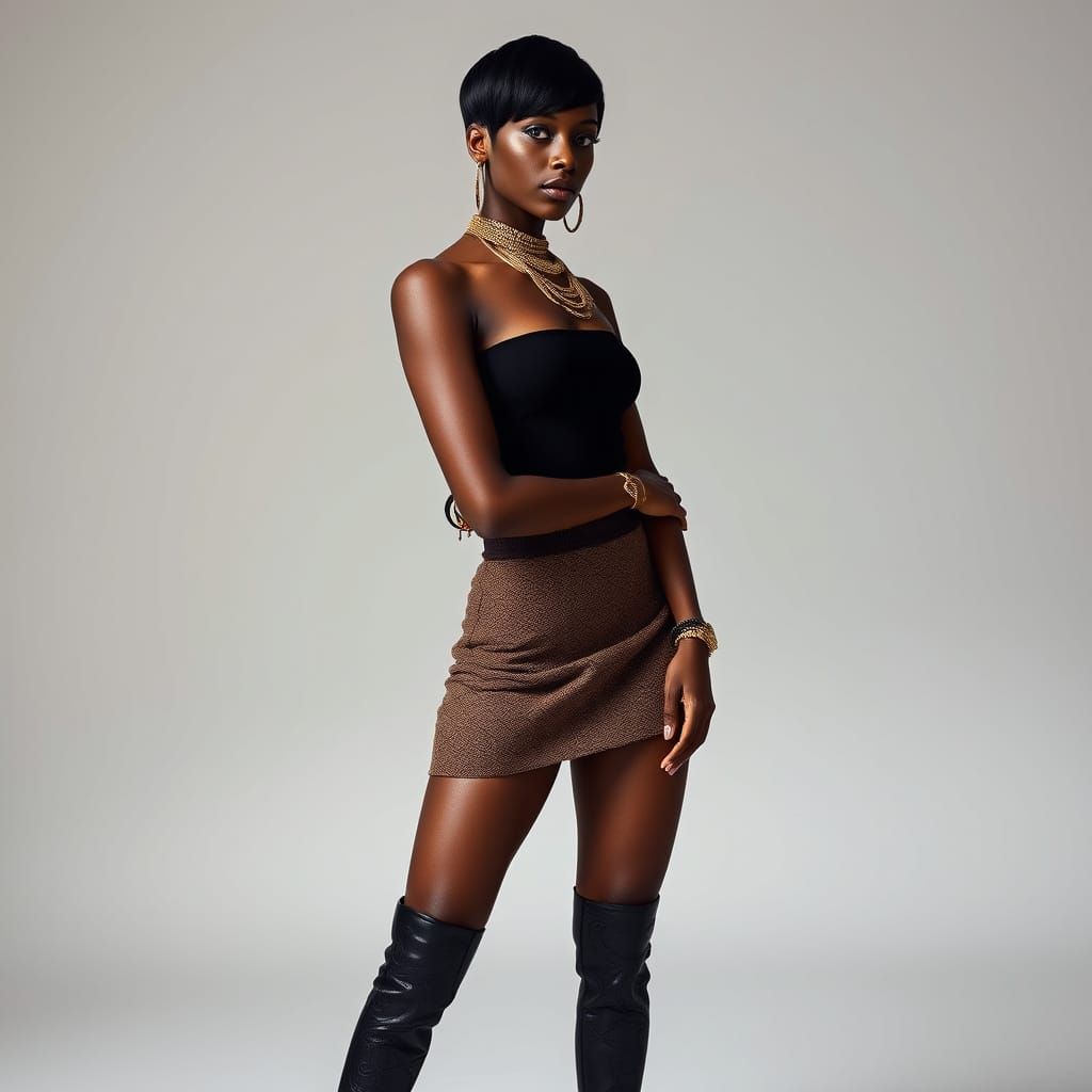 South African Model in Detailed Mini Skirt