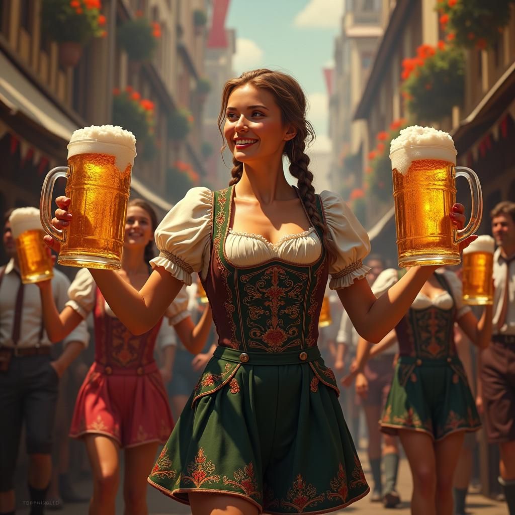 German Beer Servers in a Festive, High-Fantasy Style