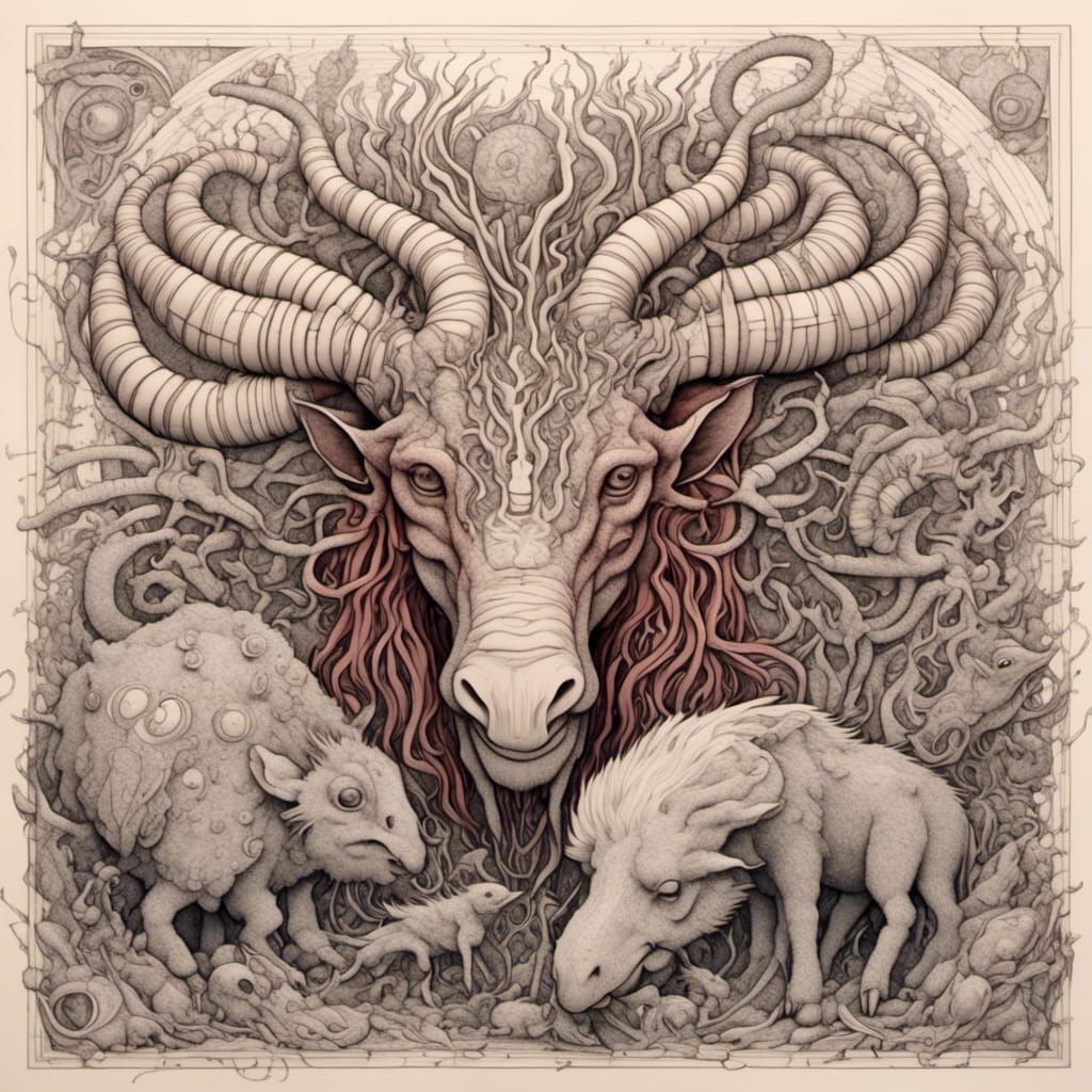 Intricate Animal Sketch in Wilhelm Busch Style