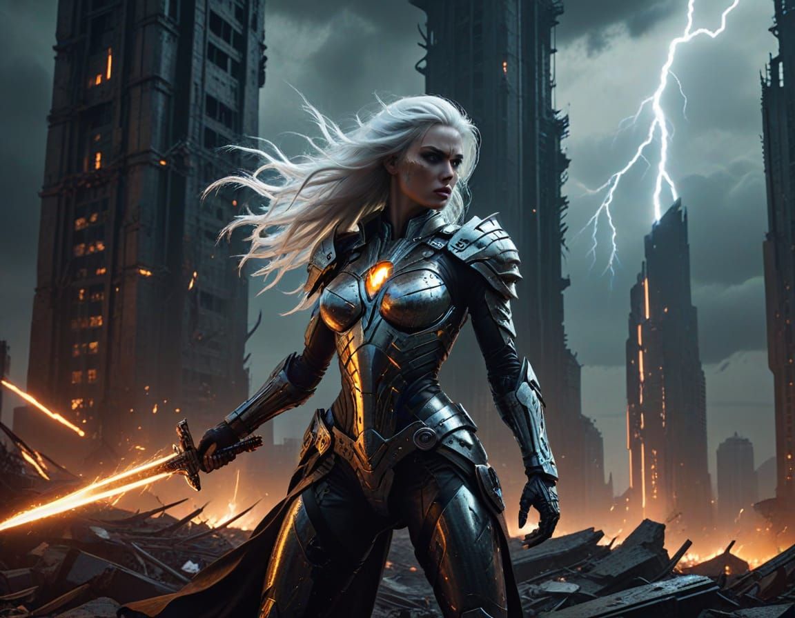 Cybernetic Valkyrie Portrait in Dark Cyberpunk Style