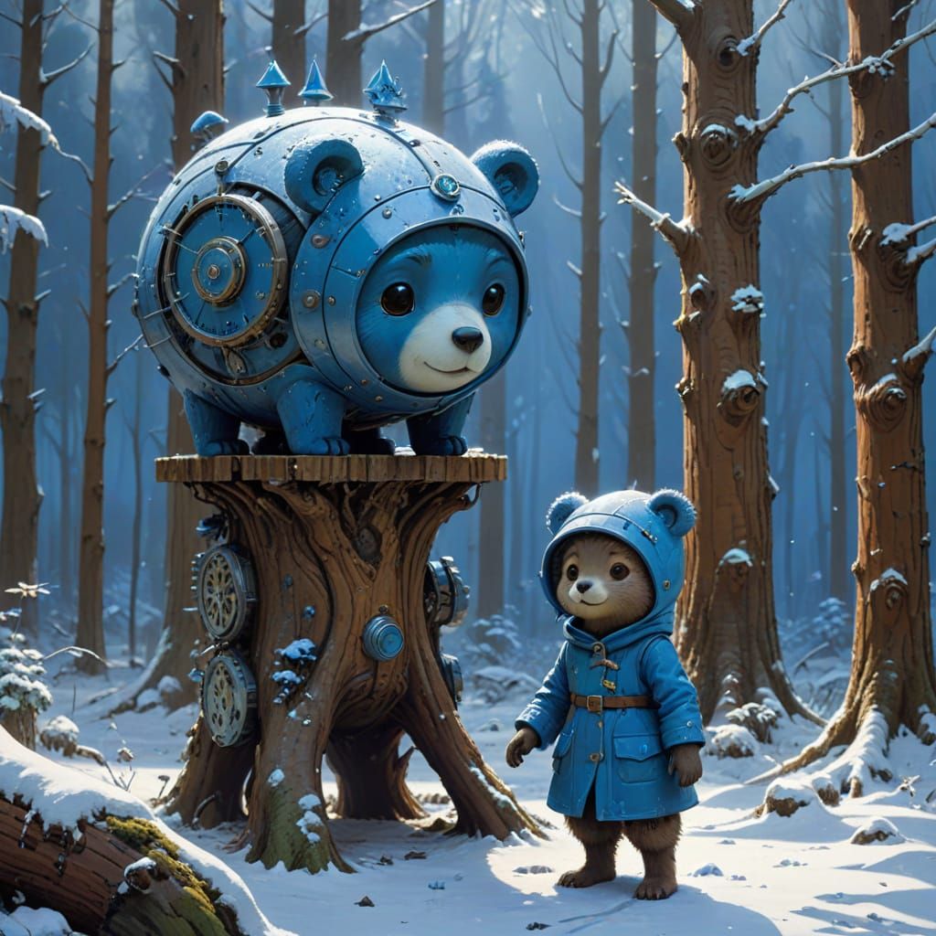 Winter Forest Scene with Celtic Patterns in Clockpunk Style