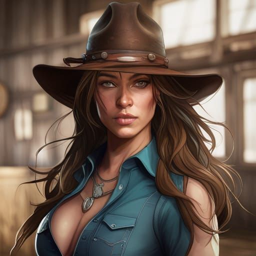 Cowgirl in Barn: Splash Art Portrait