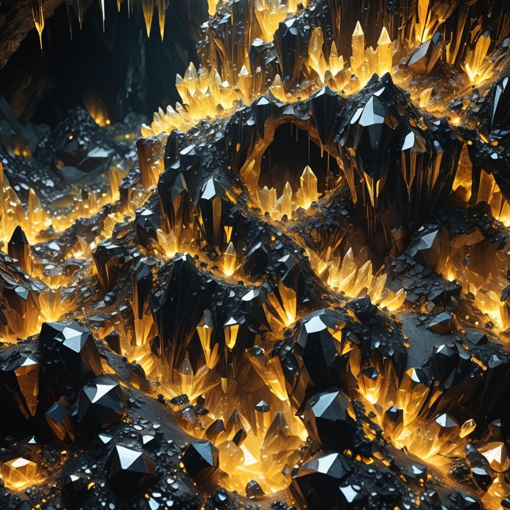 Yellow and Black Crystal Caves in Ultrarealism