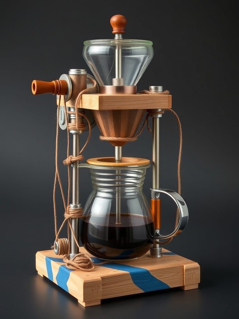 Rube Goldberg Coffee Machine in Rustic DIY Style