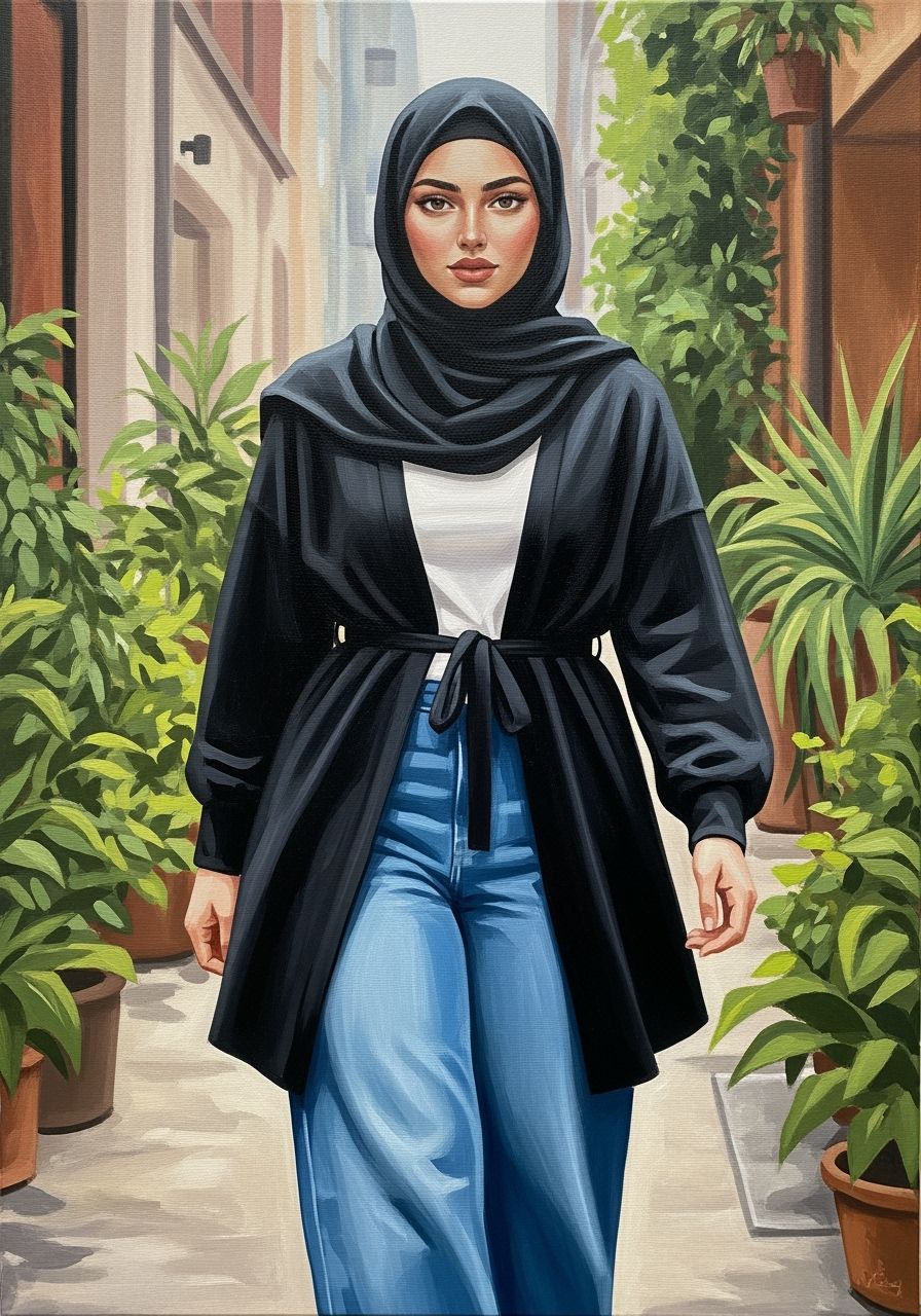 Elegant Hijabi Woman in Lush Urban Setting