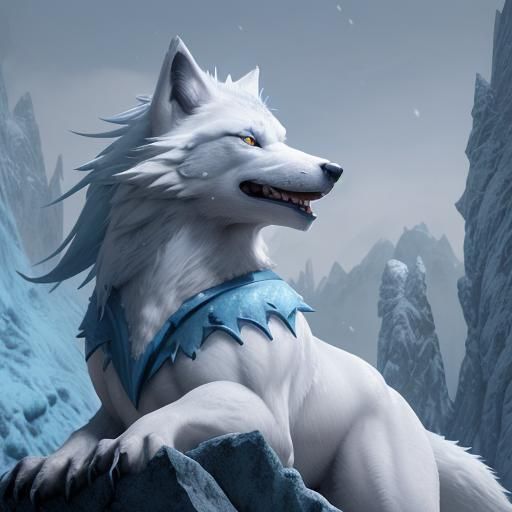Majestic White Wolf Howling in Winter Landscape