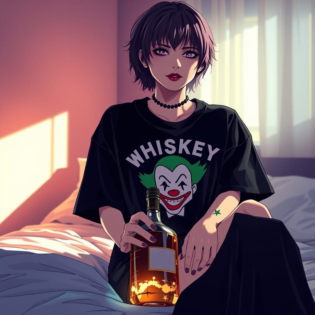 Vibrant Anime-Inspired Portrait of a Young Emo Woman