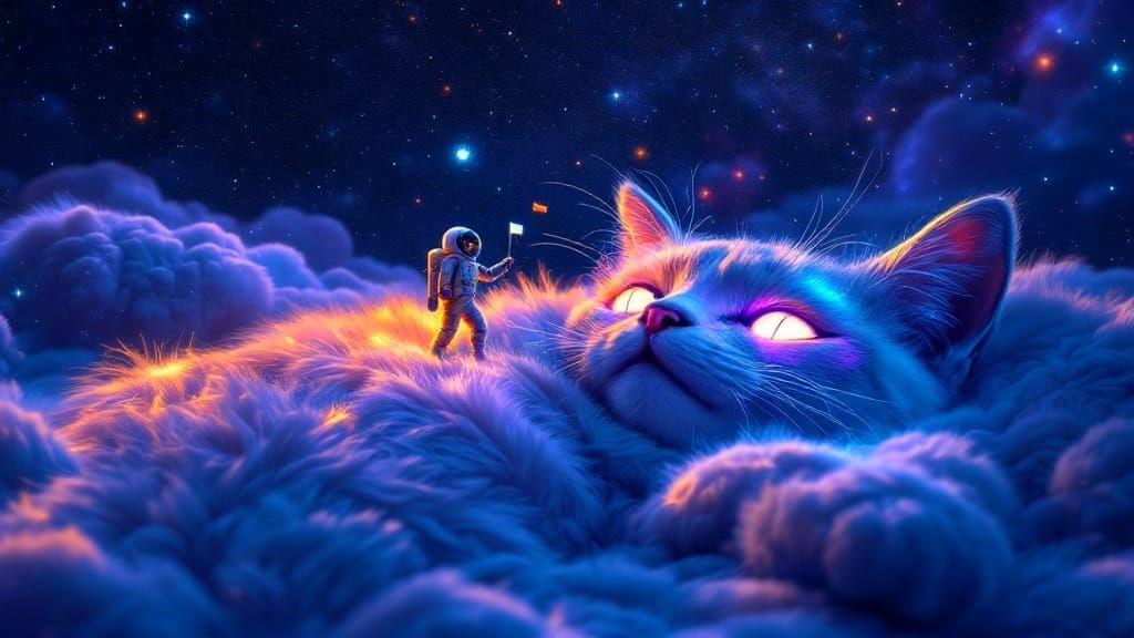 Tiny Astronaut Explores Giant Cosmic Cat Landscape