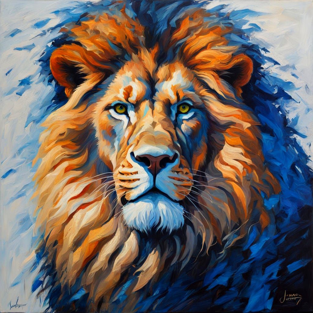 Majestic Lion in a Turbulent Blue Vortex