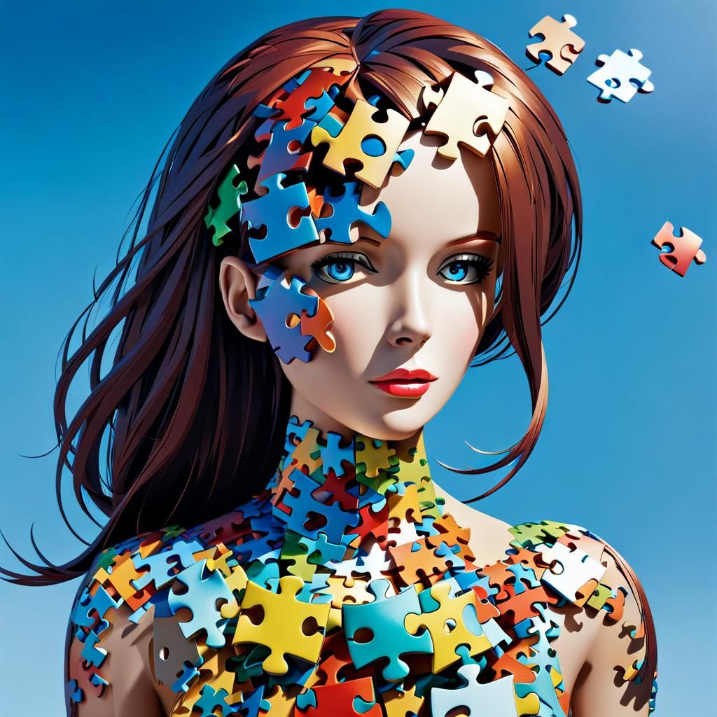 Jigsaw Puzzle Woman in State of Disintegration