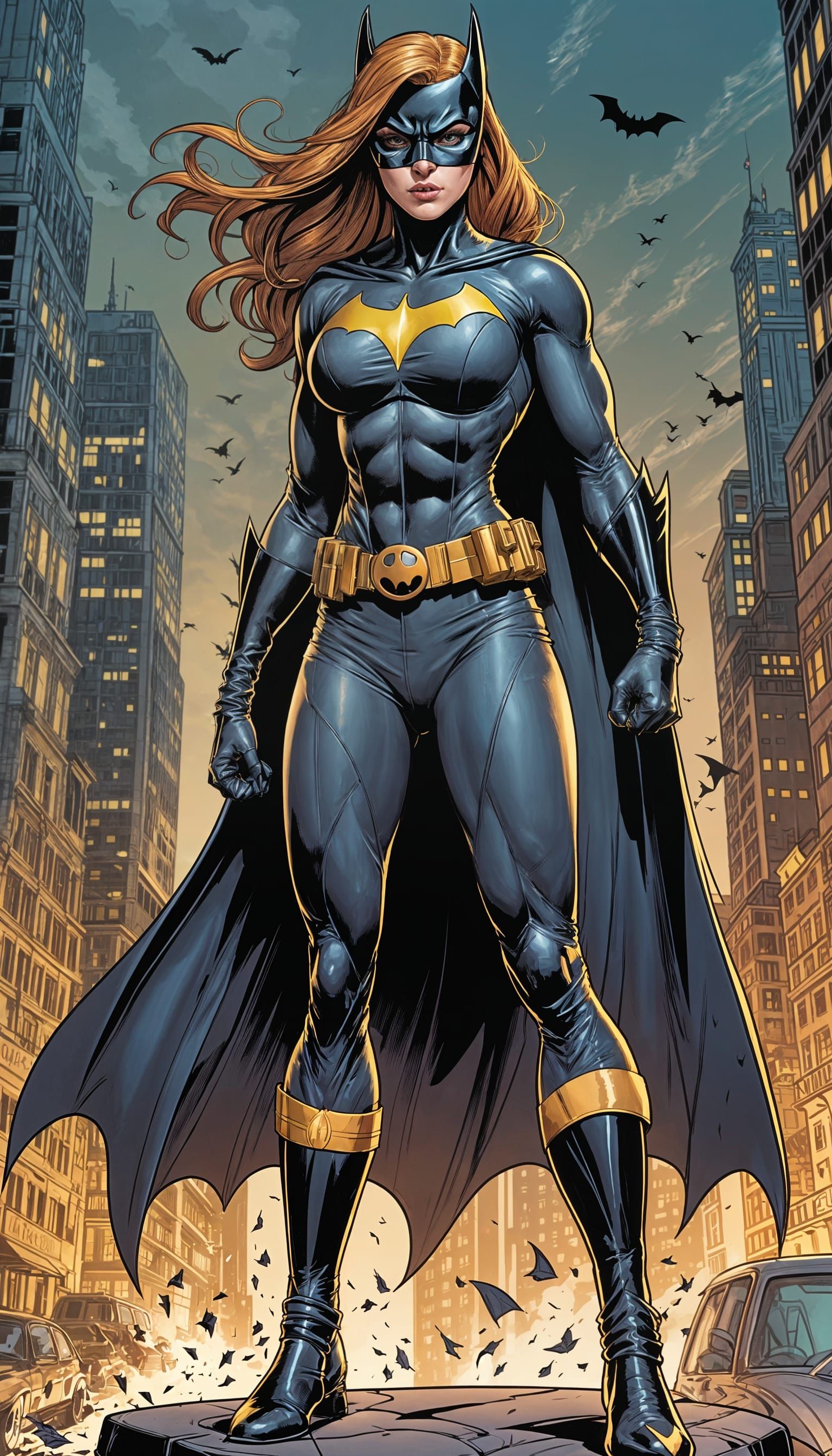 Batgirl's Muscular Physique in Comic Book Style