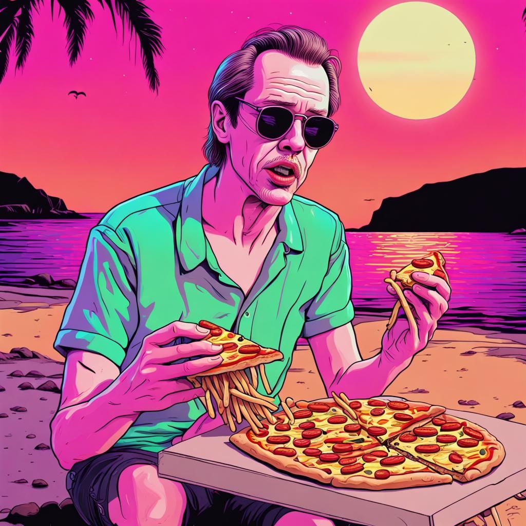 Steve Buscemi's Synthwave Pizza Beach Party