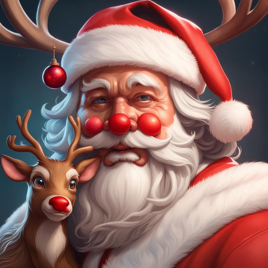 Santa and Rudolph: Hyperdetailed Art Nouveau Portrait