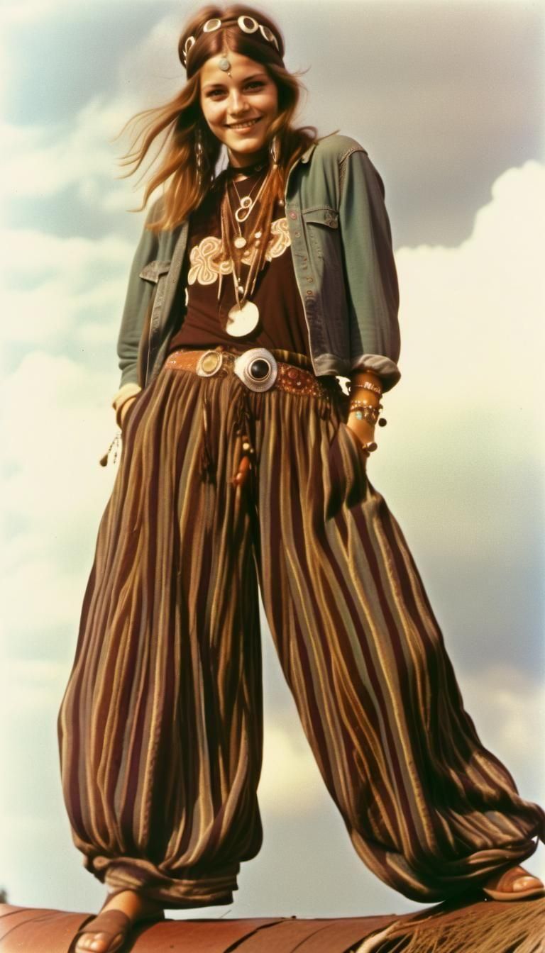 Hippy Girl at Woodstock Festival, Aged Photo