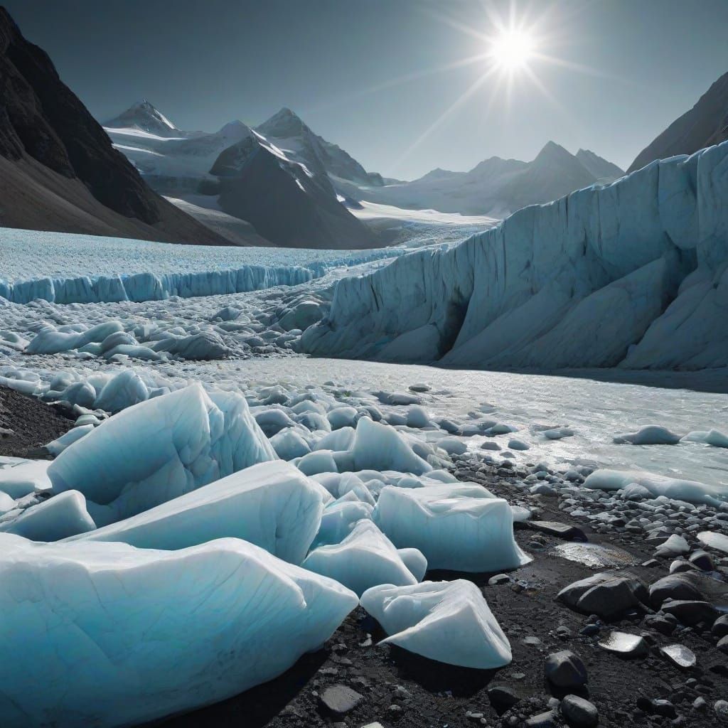 Magical Glacier Beneath a Black Sun