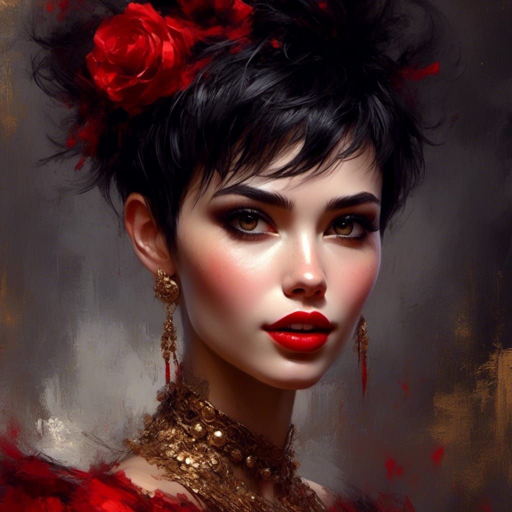 Punk Queen with Pixie Cut in Dark Fantasy Style