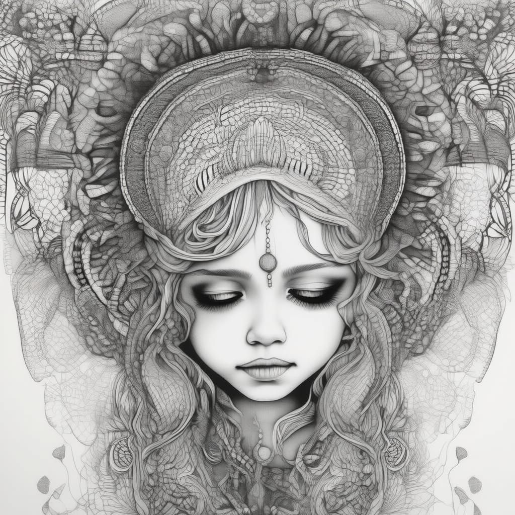 Mystical Lady in Psychedelic Fractal Fusion Art