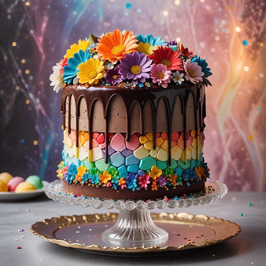 Chocolate-Vanilla Ice Cream Cake with Rainbow Prism