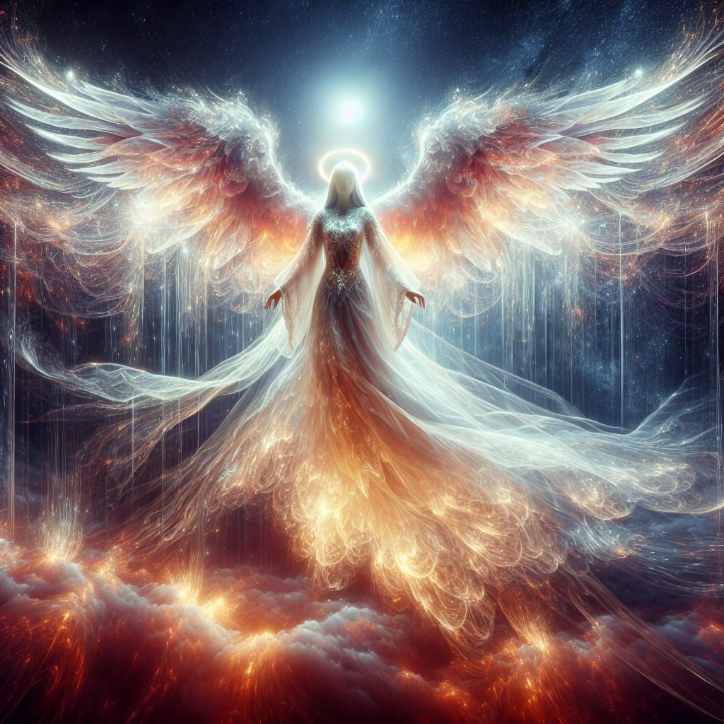 Ethereal Seraphim Descends into a Dreamy Night Dreamscape
