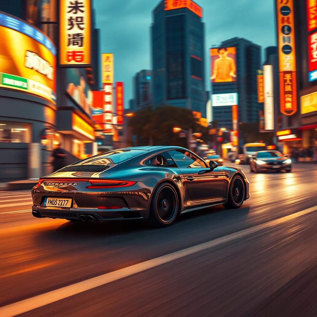 Porsche 911 in Seoul at Dusk, Long Exposure