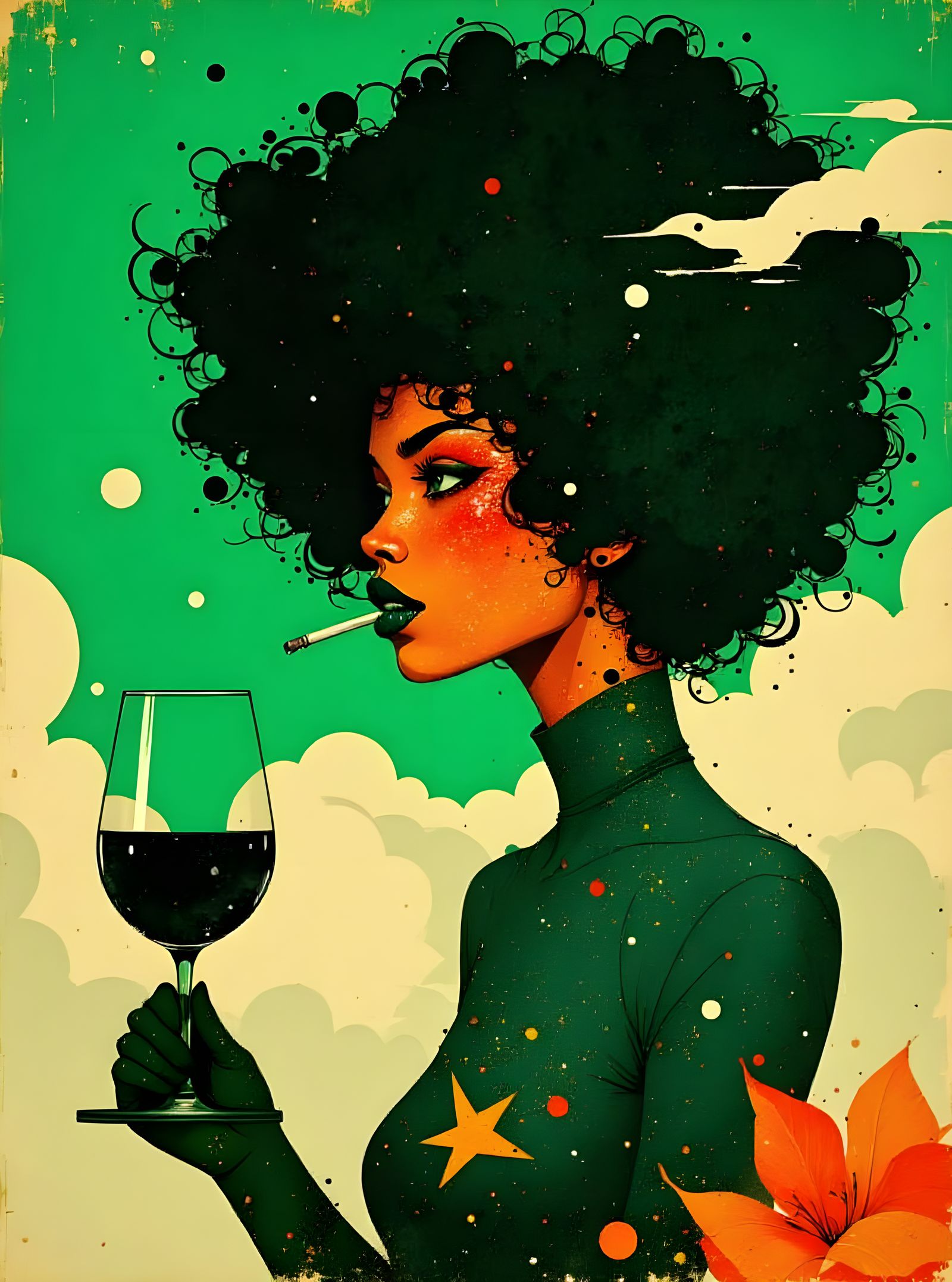 Vinyl Record Soul: Retro Portrait of Woman