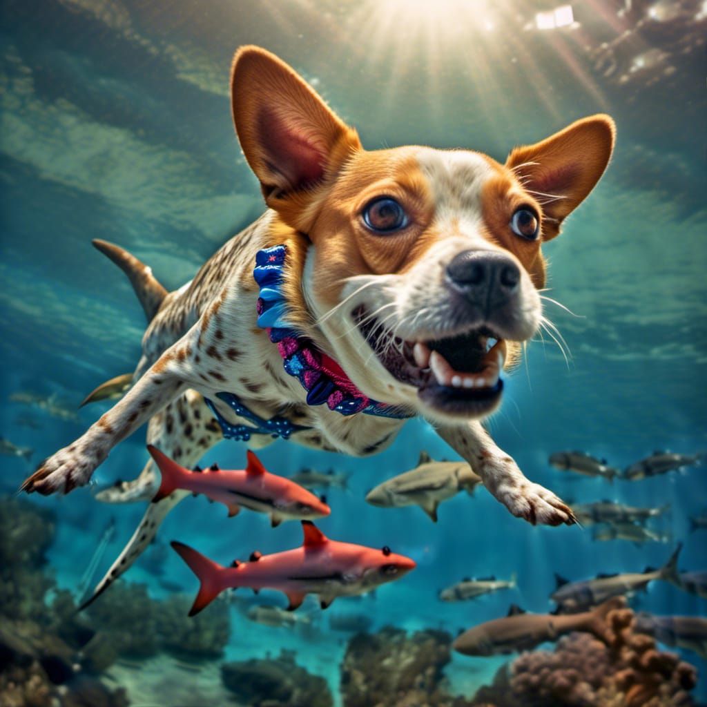 Hyperrealistic Shark-Dog Hybrid Portrait with Coral