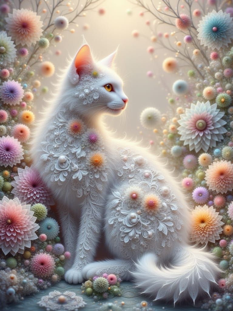 Dreamy Fractal Landscape with Pastel-Colored Butterflies and...