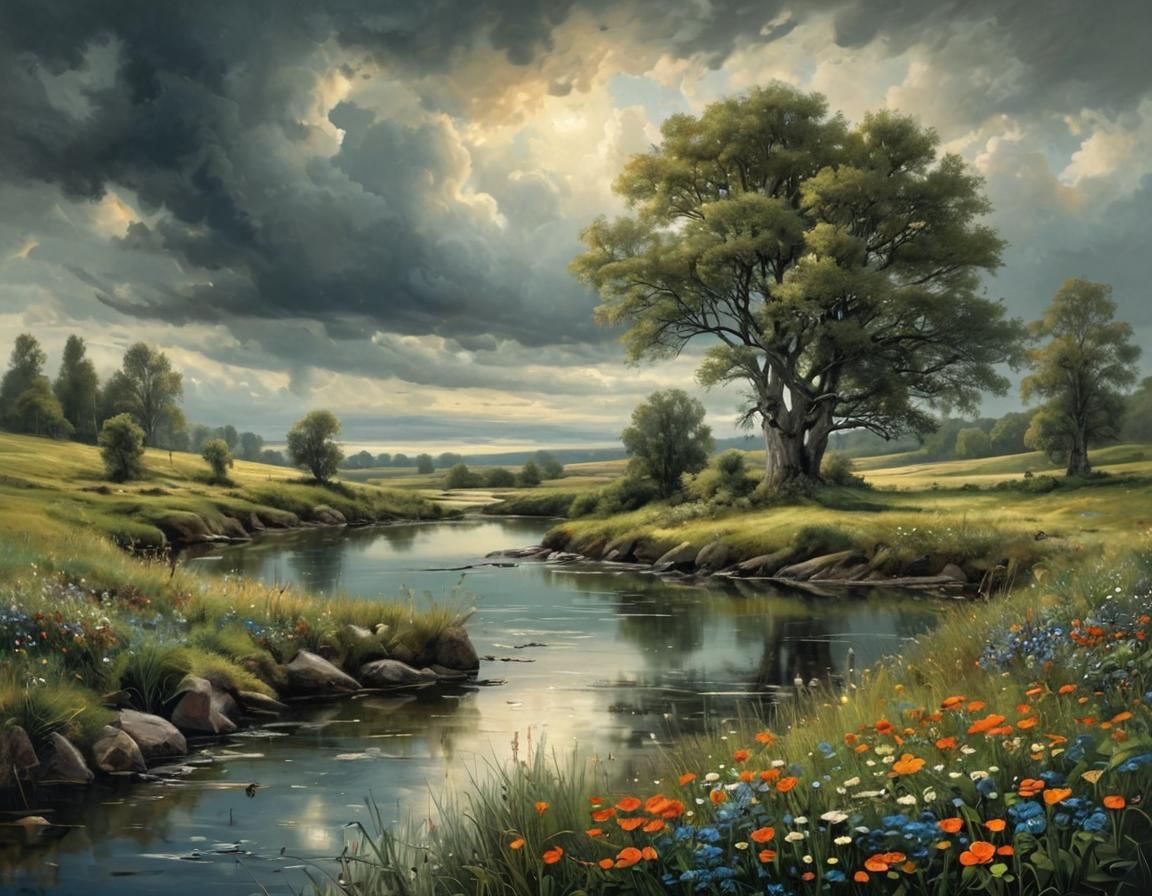 Vibrant Scandinavian Landscape as Impasto Painting