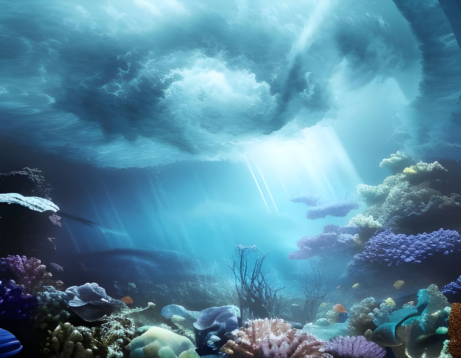 Underwater Typhoon Over Coral Reef: Digital Painting
