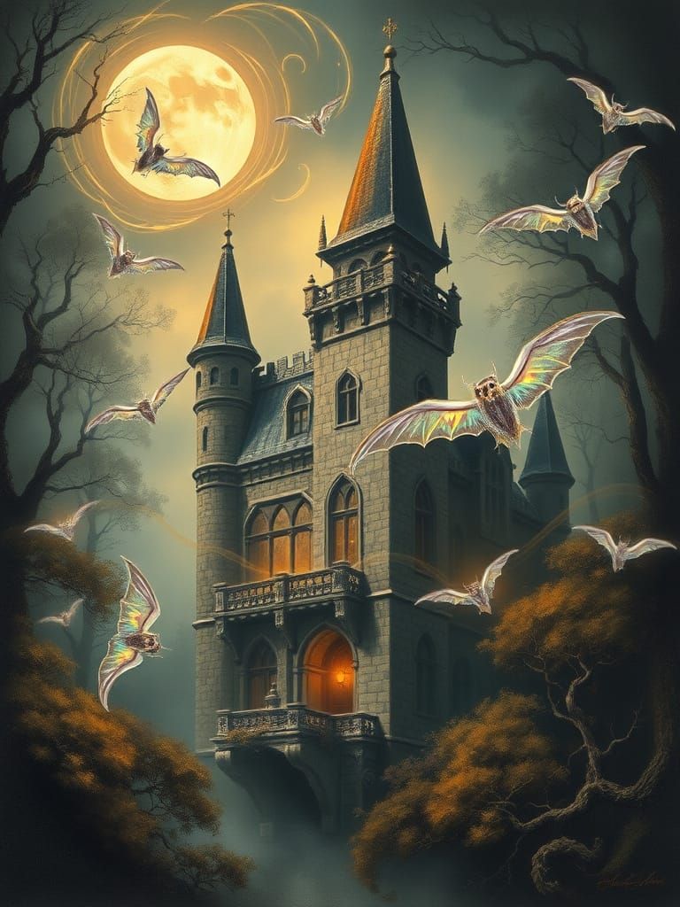 Mystical Gothic Chateau in Moonlit Forest