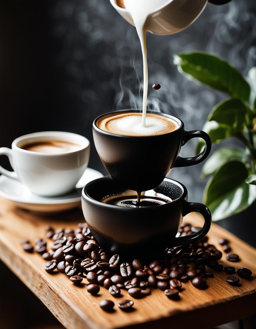 Macro Photo of Coffee Cup With Floating Beans