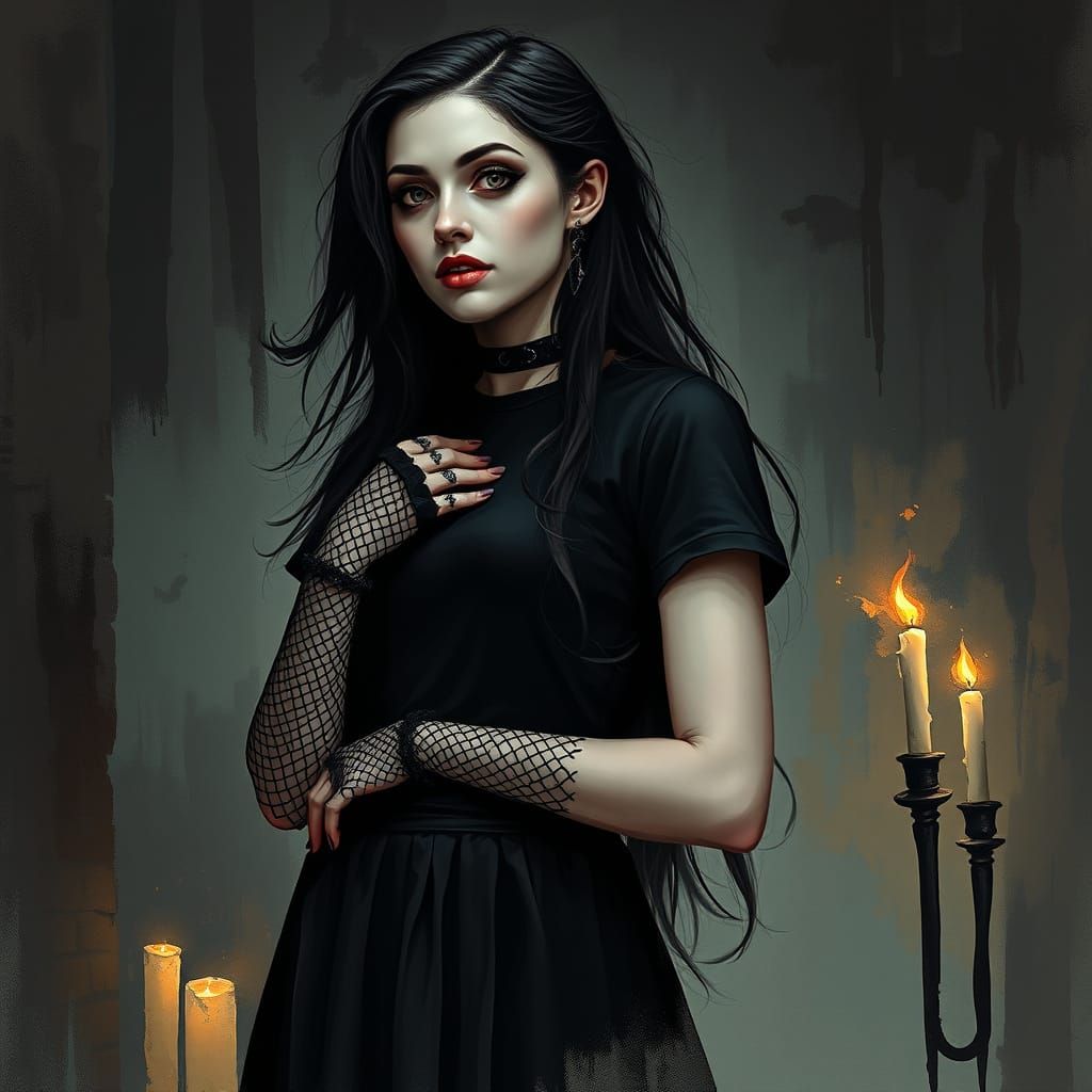 Moody Dark Goddess in Industrial Landscape