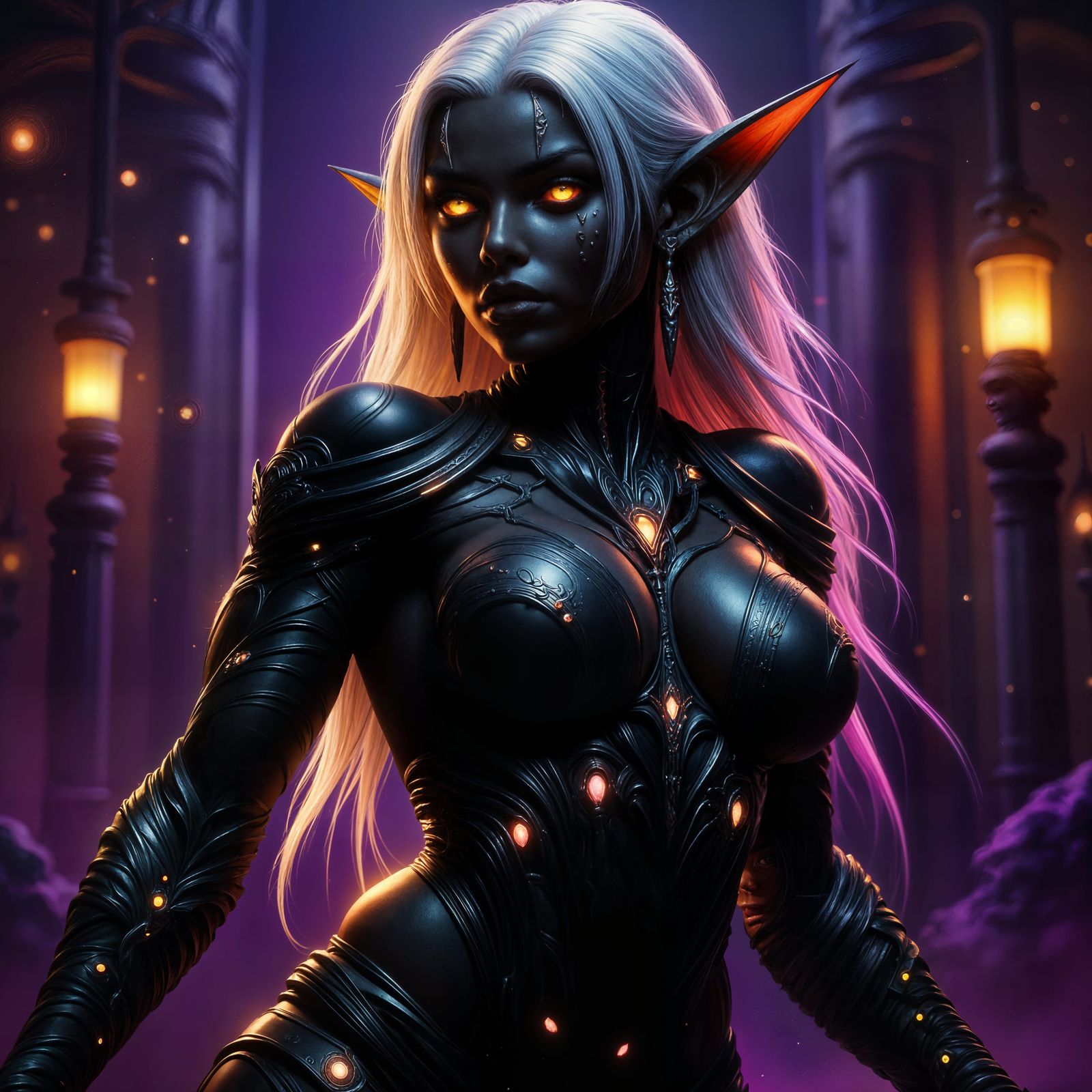 Muscle-Bound Drow Elf with White Hair in Dark Fantasy Style