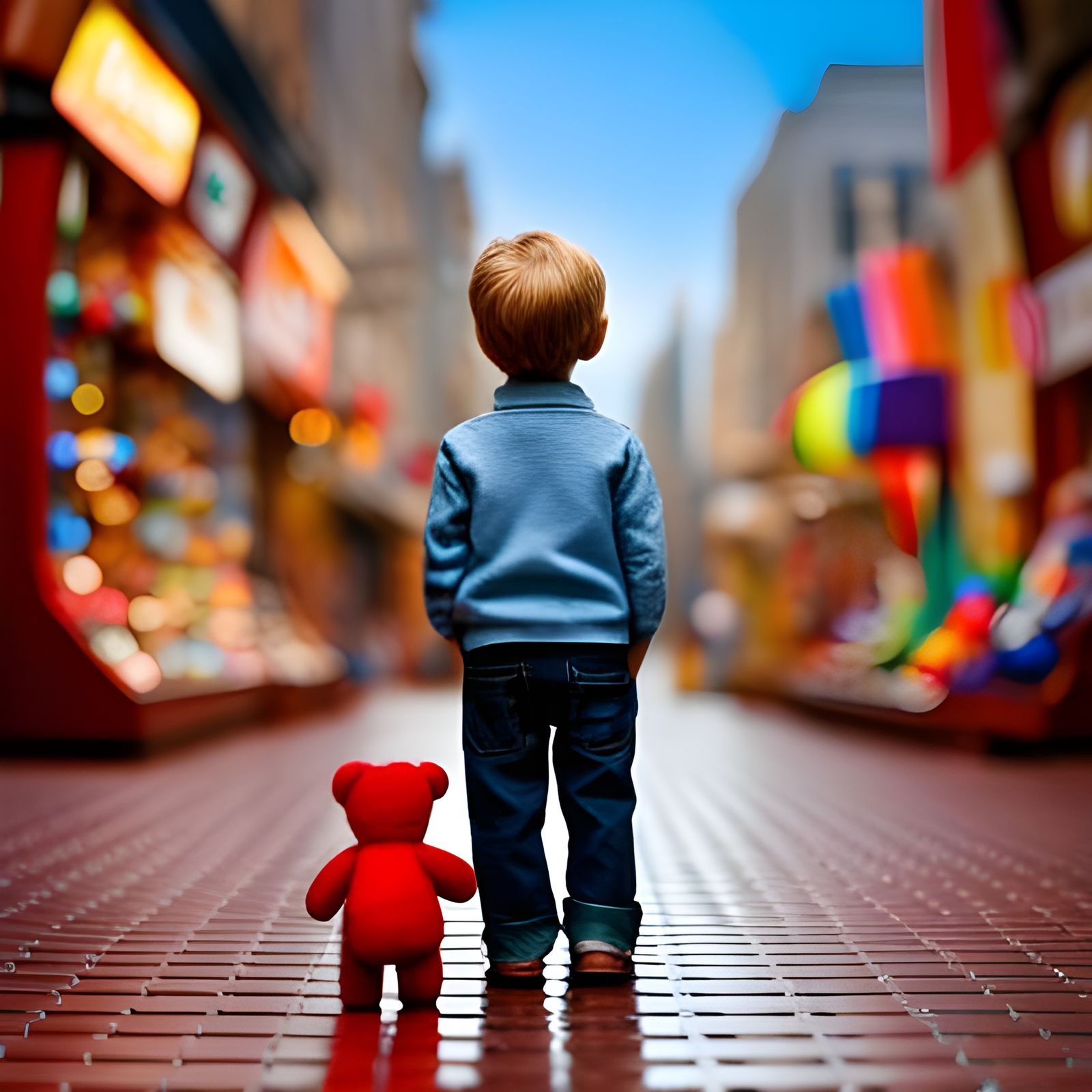 Lone Figure Gazing into Toy Store Window