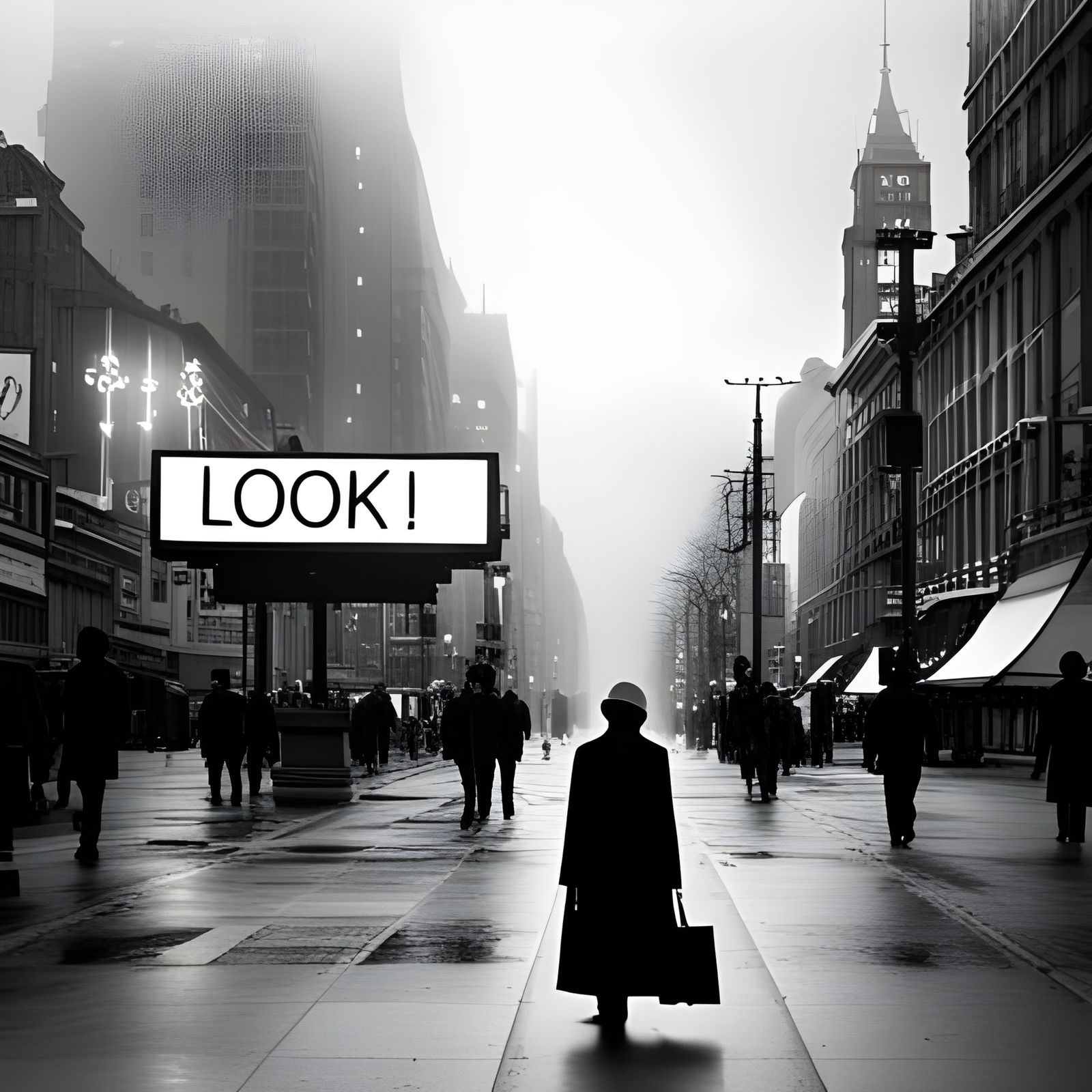 Minimalist Billboard Message in Busy Town