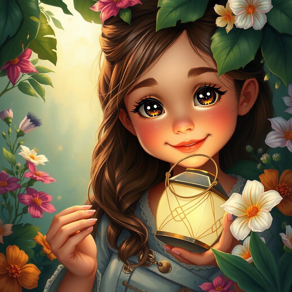 Whimsical Young Girl in Enchanted Forest Scene