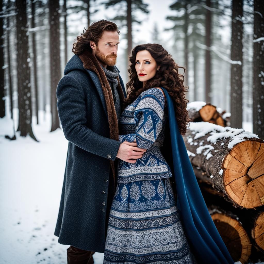 Nordic Couple in Winter Snowstorm: Fantasy Concept Art