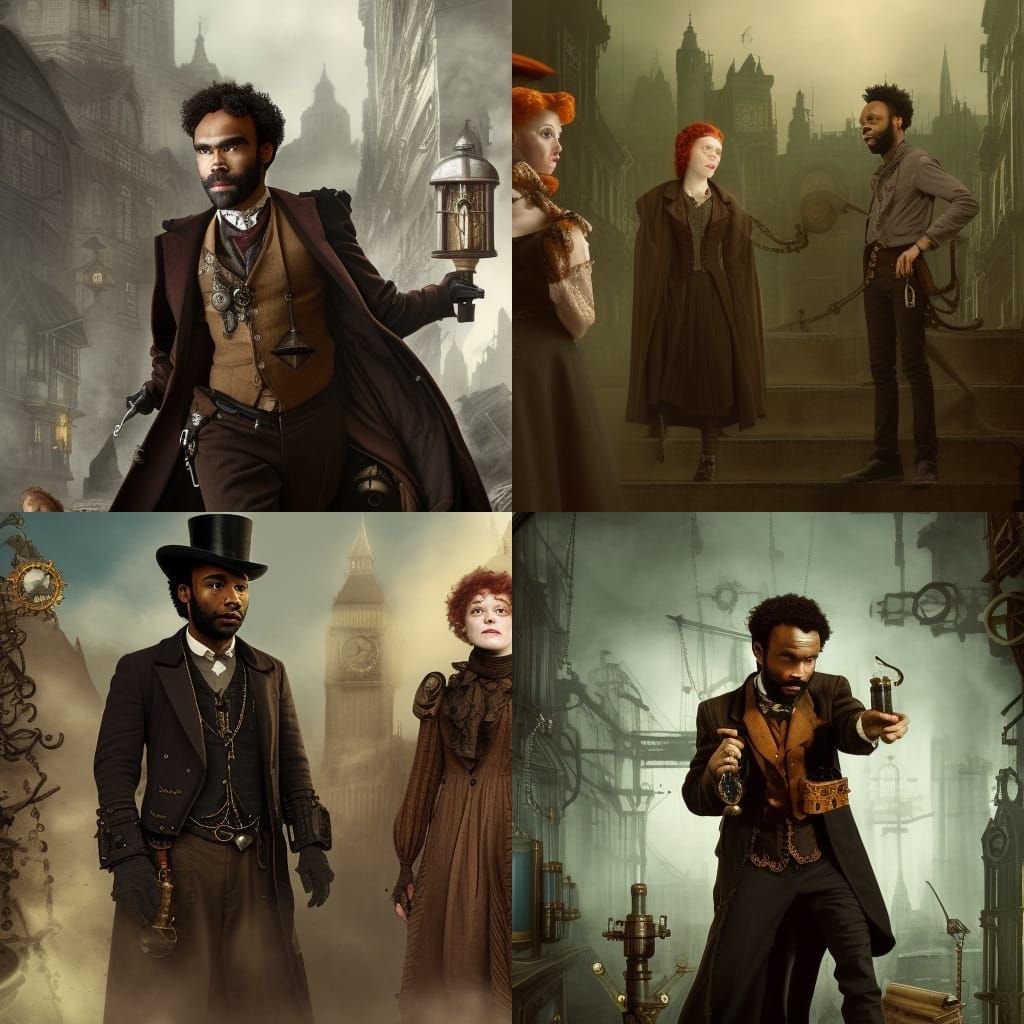 Steampunk Gothic Scene With Detective and Alchemist