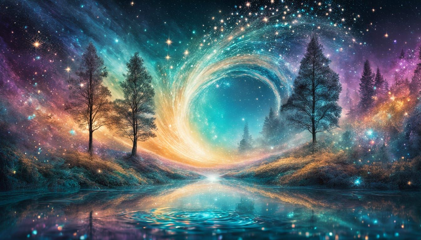 Deer Under Starlight Sky in Abstract Style