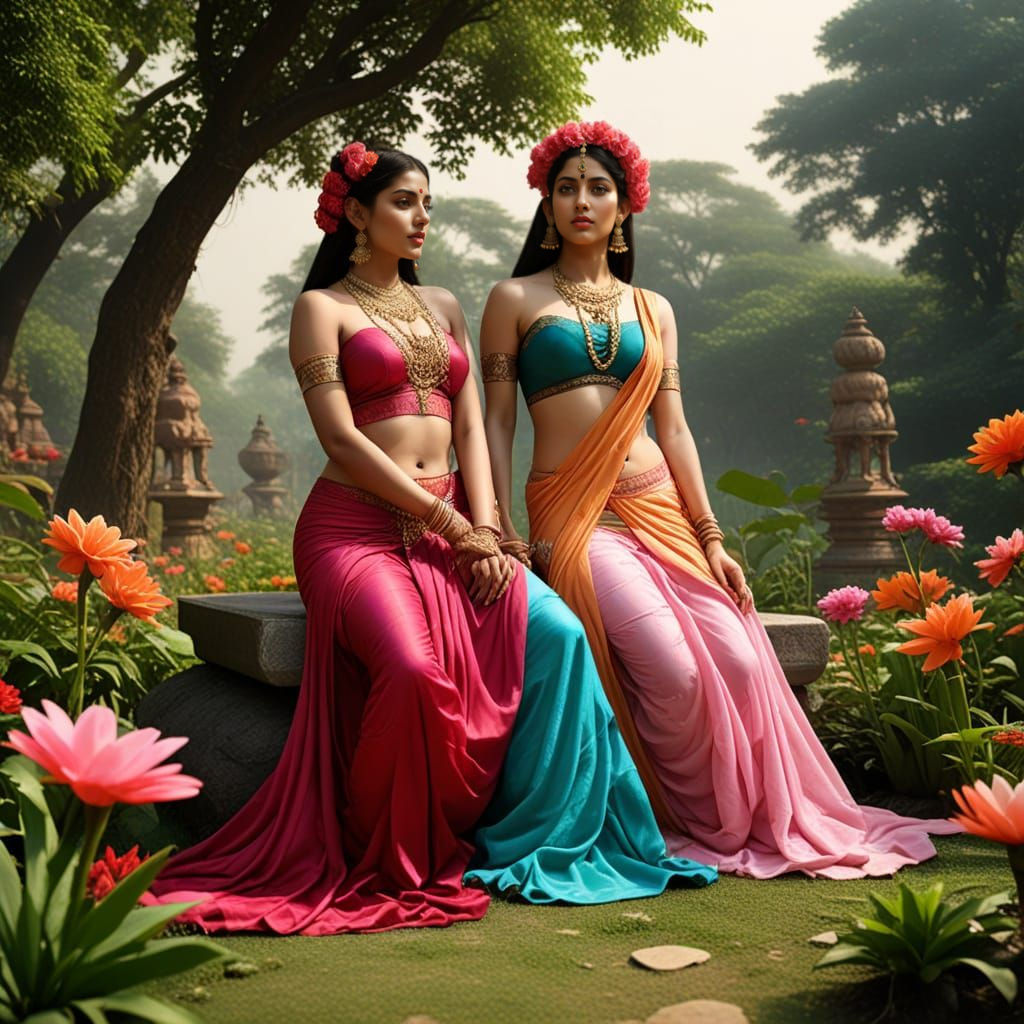 Parvati and Lakshmi in a Sensual Heavenly Garden