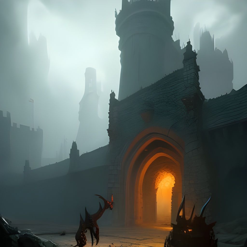 Dragon in Castle Dungeon: Dark Fantasy Art