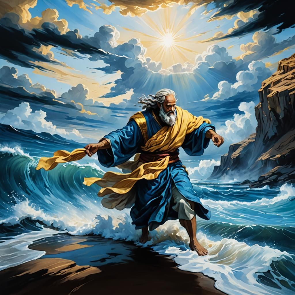 Moses in a Classic Biblical Scene with Soft Focus and Warm L...