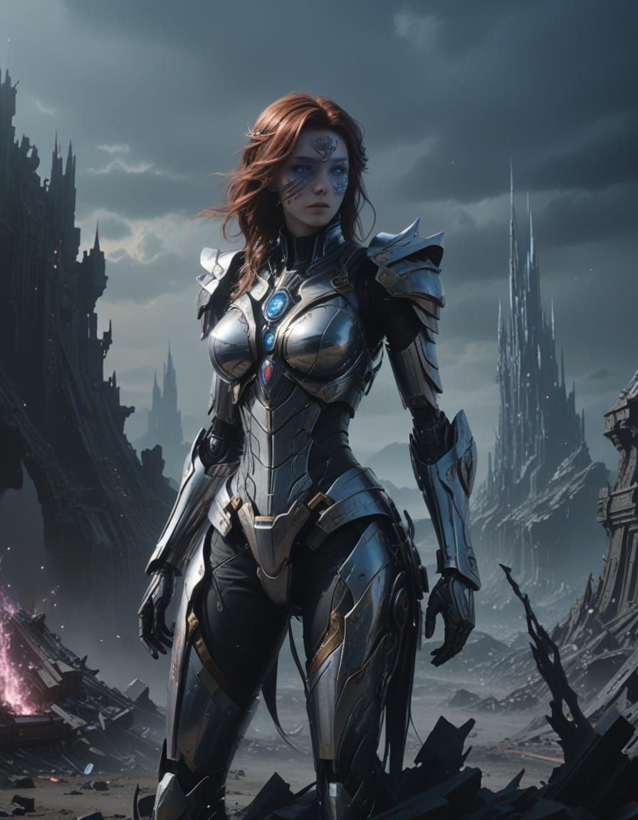 Cybertronian Female Wizard in Mournful Throne Room