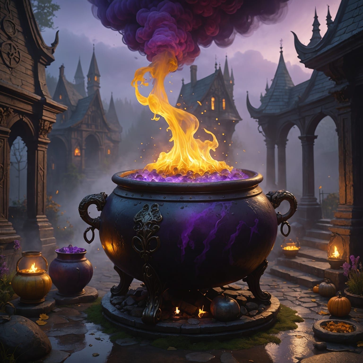 Bubbling Witch's Cauldron in Dark Fantasy Style